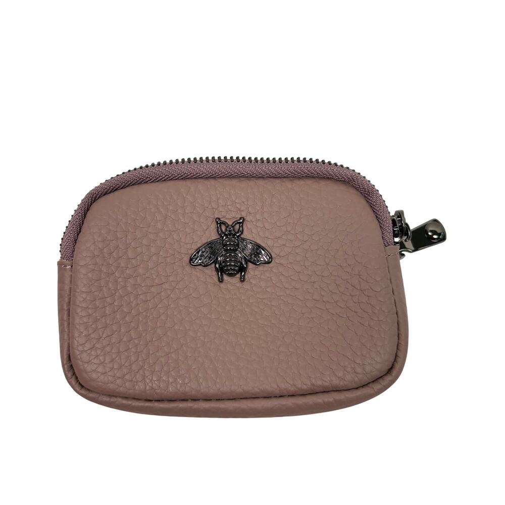 Honey Bee dusty purple change purse, wallet, 2 zip pockets. Leather